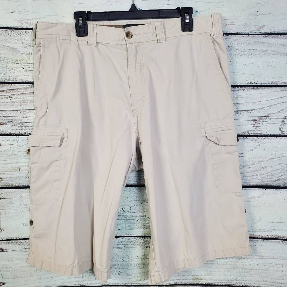 Eddie Bauer Men’s Cargo Shorts 36 Organic Cotton Khaki Outdoor Hiking